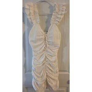 Zara Rusched Oyster White Mini Dress GORGEOUS New with Tags Size Medium